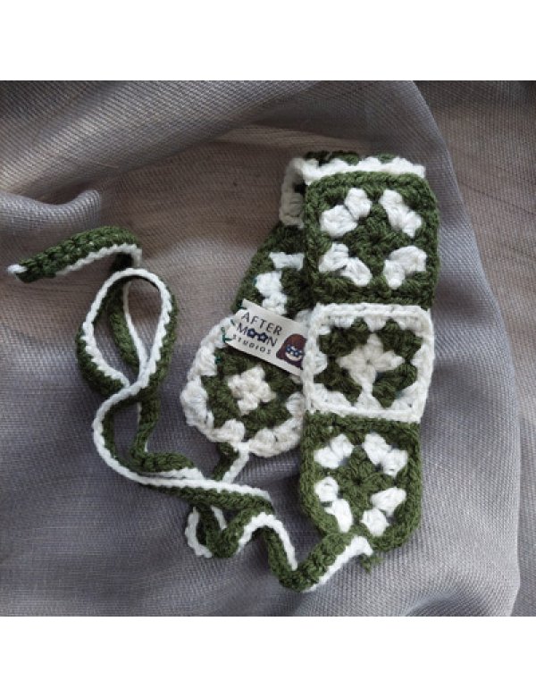 Granny square headband: groen - wit