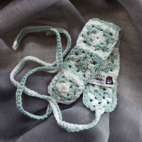 Granny square headband: lichtgroen - wit