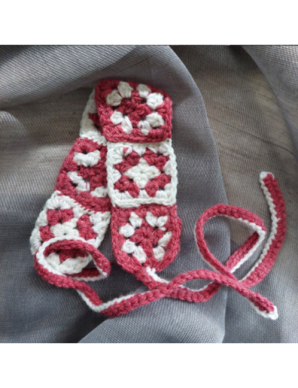 Granny square headband: rood - wit