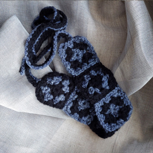 Granny square headband: zwart - grijs